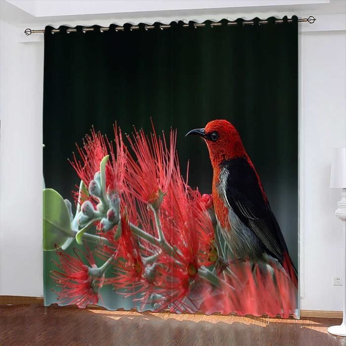 Rideau occultant Oiseau Fleur Rouge Thermique Isolant Anti Froid à Oeillets  Lot de 2 Rideaux Draperies intérieurs 60x120cm[6490] - Cdiscount Maison