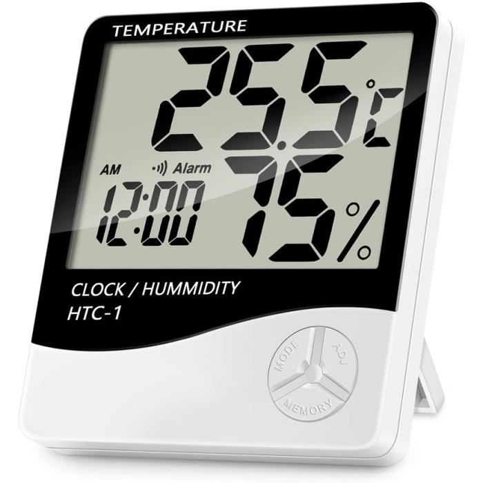 Thermomètre Intérieur Hygromètre Numérique Écran LCD Digital Température  Humidité Horloge Maison HTC-1 - Cdiscount Jardin