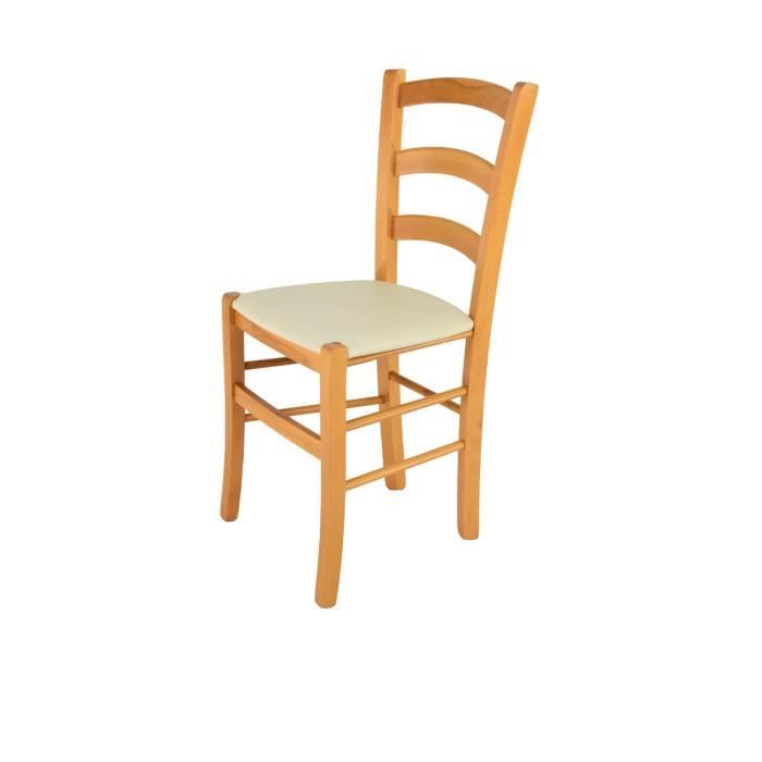 Tommychairs - Chaise cuisine VENICE structure en bois de hêtre peindré en miel et assise en cuir artificiel couleur ivoire