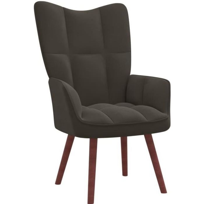 2089®SALE FEVER Fauteuil relaxation - NEUF Fauteuil Scandinave Salon Gris foncé Velours