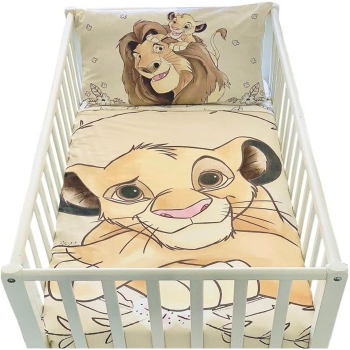 Housse de couette bébé 100x135cm et taie d'oreiller 40x60cm, Parure de lit  Le Roi Lion pour lit 60x120 ou 70x140cm