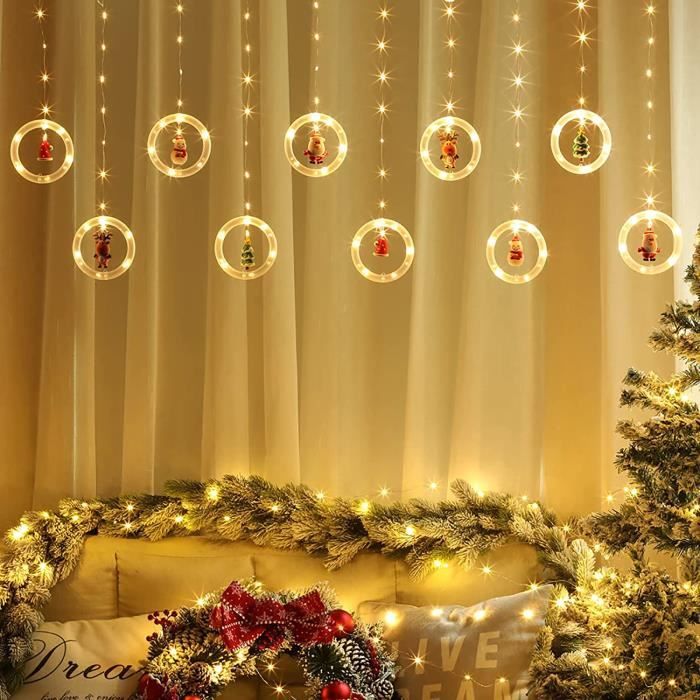 Noël Decoration Guirlande Lumineuse,Fenêtre Santa Snowman Renne Fairy  Lights Suspendu Clignotement Lumière De Rideau,Etanch[d13231] - Cdiscount  Maison