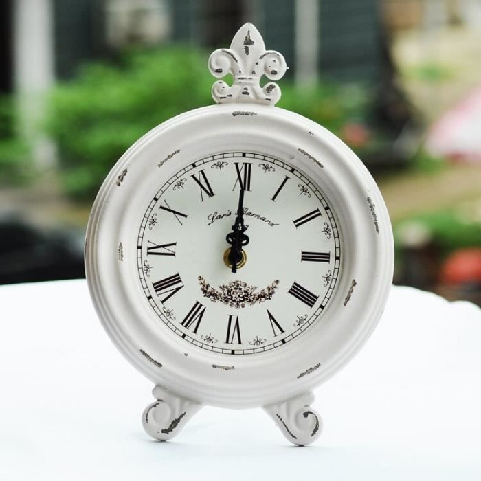 Horloge,Horloge de bureau en bois rétro nostalgique, ornement Simple,  alarme, Figurine artisanale classique rétro, - Type WHITE