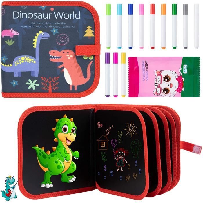 Ardoise Magique Réutilisable Enfant - 14 Pages Effaçables - 12 Stylos Couleur - Livre De Dessin Portable - Dès 3 Ans