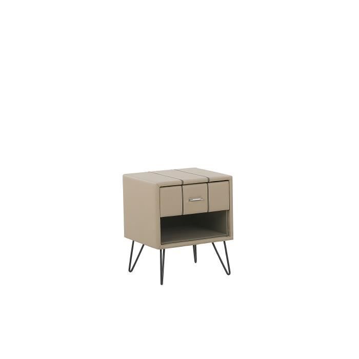 Table de chevet - BELIANI - BETIN - Simili-cuir beige - 1 tiroir - Style scandinave moderne Table de chevet - BELIANI - BETIN - Simili-cuir beige - 1 tiroir - Style scandinave moderne
