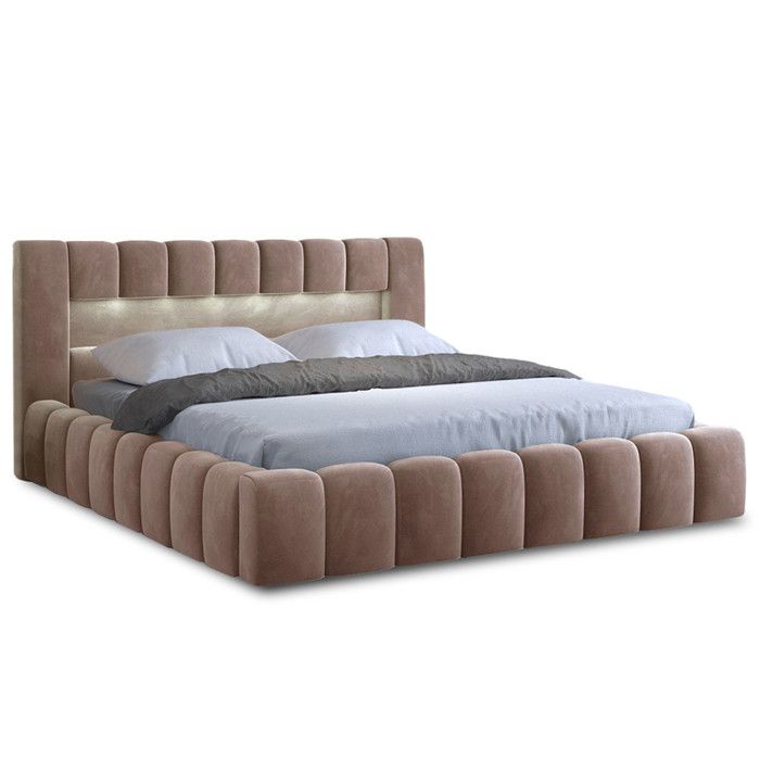 Cleo - lit coffre king size avec led - 180x200 cm - sommier inclus - en velours - Taupe