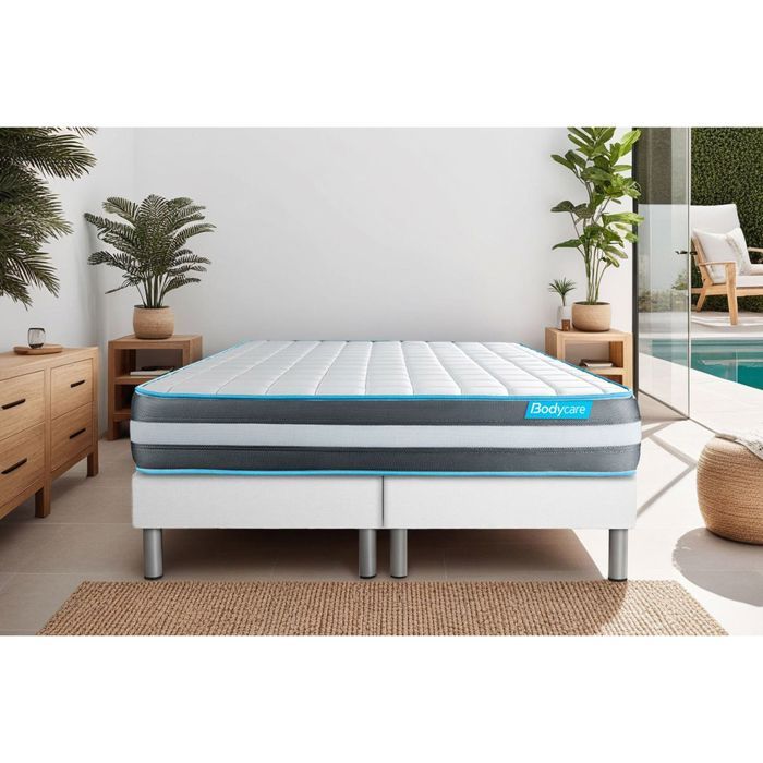 Ensemble sommier matelas 160x200 Bodyform Mémoire de forme - 20 cm - ferme - double sommiers blanc