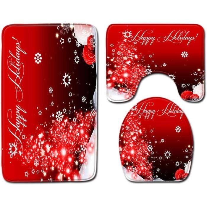 Déco Toilettes Noël - Housse Siège & Tapis Père Noël Rouge | Décorations Salle De Bain Festives | Cadeau Amusant