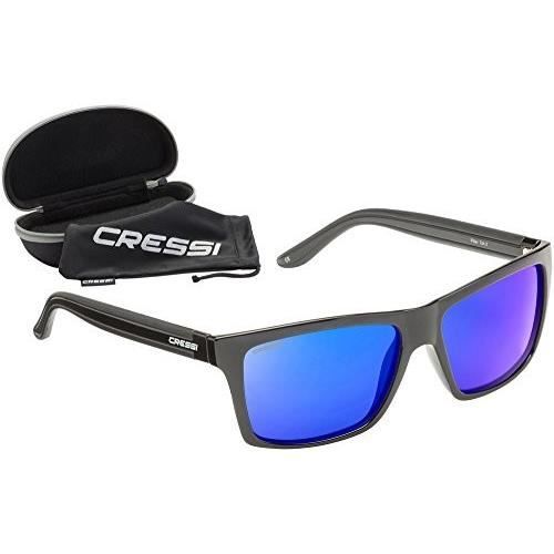 lunettes de soleil polarisées cressi premium pour homme - 100% anti-uv - noir/lentilles bleu - enveloppant