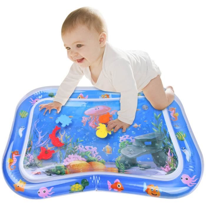 Tapis D'eau Gonflable Bébé 100x100cm - Jeux Aquatiques Avec Animaux Marins - PVC Sans BPA Safe