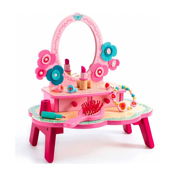 Coiffeuse enfant Flora - Djeco - Meuble de beauté en bois avec accessoires de maquillage et rangements - Rose Coiffeuse enfant Flora - Djeco - Meuble de beauté en bois avec accessoires de maquillage et rangements - Rose