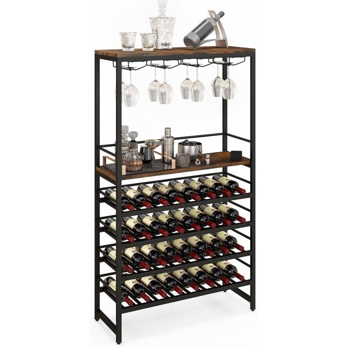 goplus étagère à vin vertical 32 bouteilles,meuble rangement avec 4 niveaux porte-bouteilles & 4 rangée de porte-verres,80x30x140cm