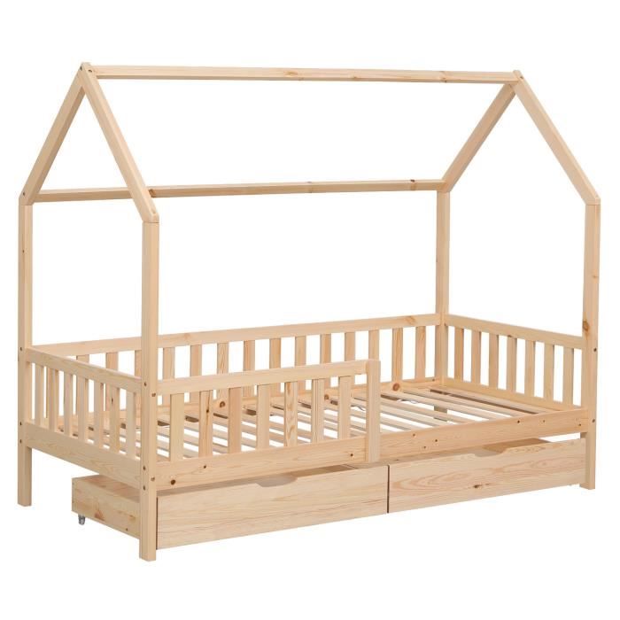 lit cabane pour enfant en bois avec tiroirs marceau marron - happy garden - 190x90cm - style enfant