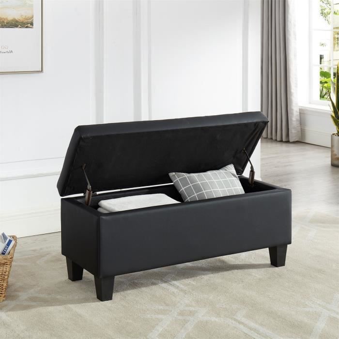 Banc De Lit Mathieu Coffre De Rangement Avec Assise Rembourree Pouf Capitonne Bout De Lit En Mdf Bois Et Synthetique Noir Achat Vente Bout De Lit Cdiscount