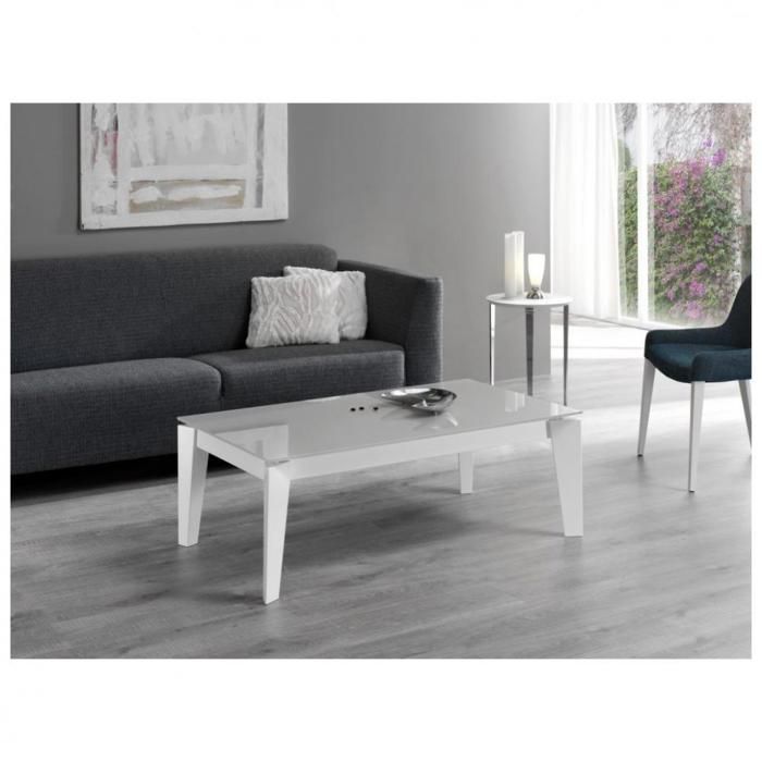 Table basse relevable GEO 115 x 65 x 40 cm pieds blancs plateau verre ...