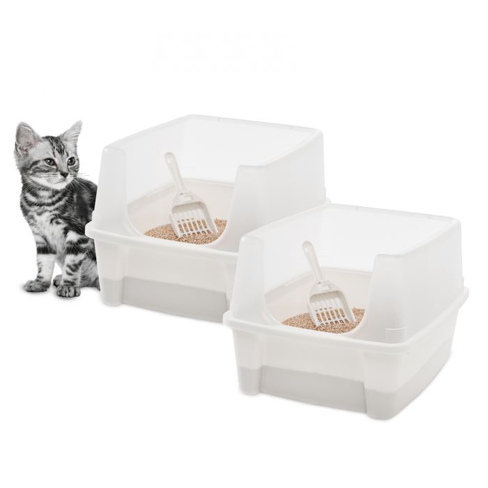 Iris Ohyama Lot de 2 Bac à litière avec côtés hauts pour chat CLH-12 Blanc Iris Ohyama Lot de 2 Bac à litière avec côtés hauts pour chat CLH-12 Blanc