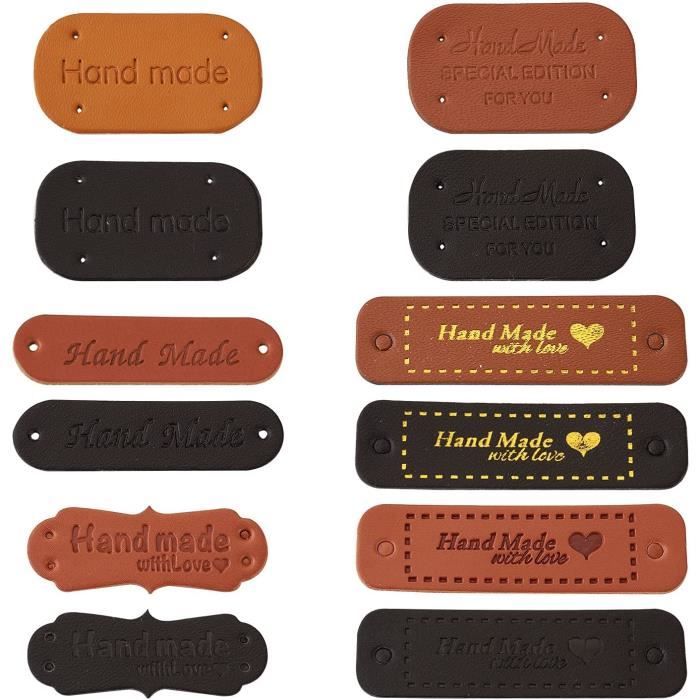 GORGECRAFT Étiquettes de Couture Faites à la Main 60 pièces 12 Styles Faits à la Main avec des Étiquettes d'amour Étiquettes en Similicuir pour L'Artisanat, la Couture, Le Scrapbooking