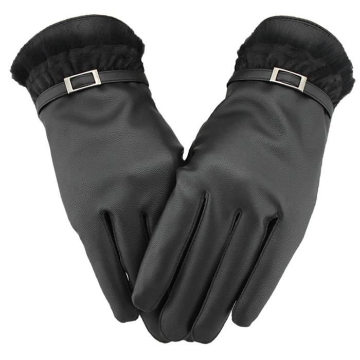 Gants d/'hiver Pour Dames Élégante Gants thermiques Noire Gant en Cuir à écran Tactile Femmes Gants en Cuir