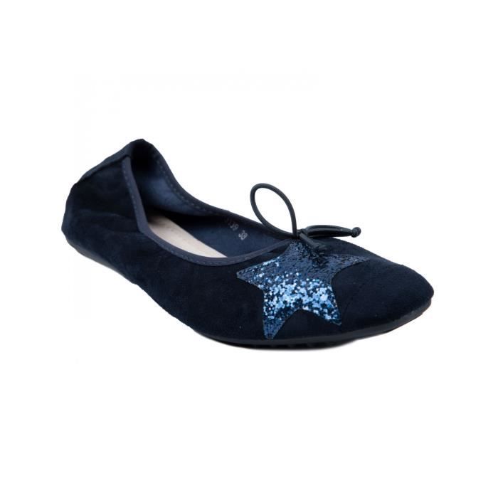 Ballerines confort femme en daim effet velours - Blanc - Bleu marine - Daim-Nubuck