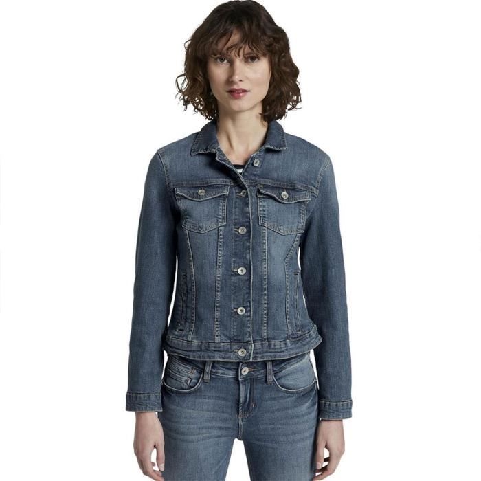 tom tailor 10162 veste en jean en coton bio femme -10120 - used dark stone blue denim -m