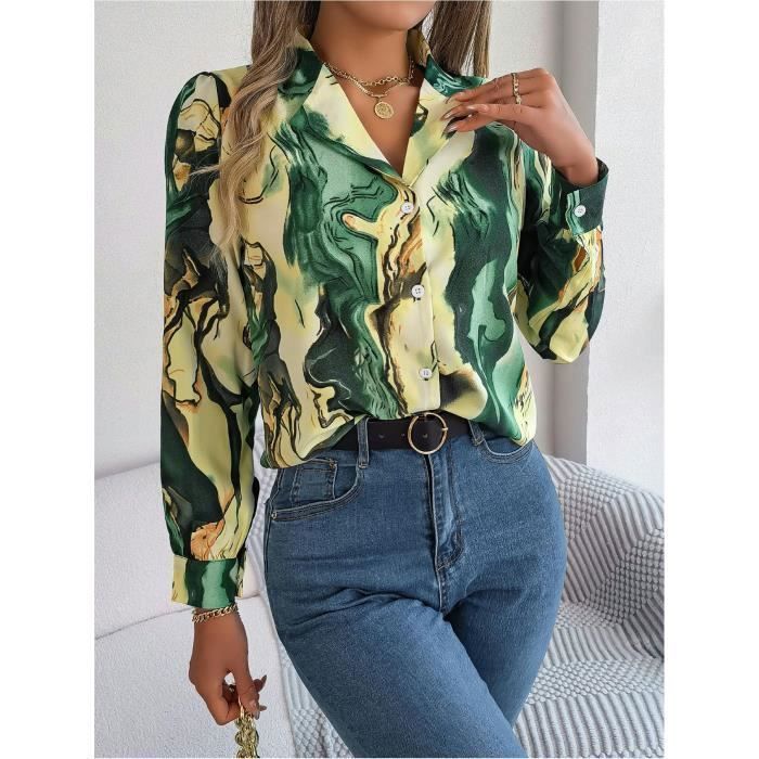 Chemisier Ample Femme Dokotoo Taille S - Manches Ballon, Col V - Imprimé Décontracté