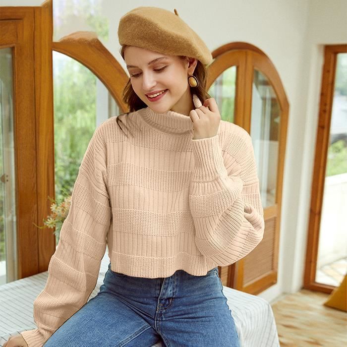 Pull col roulé manches courtes femme best sale