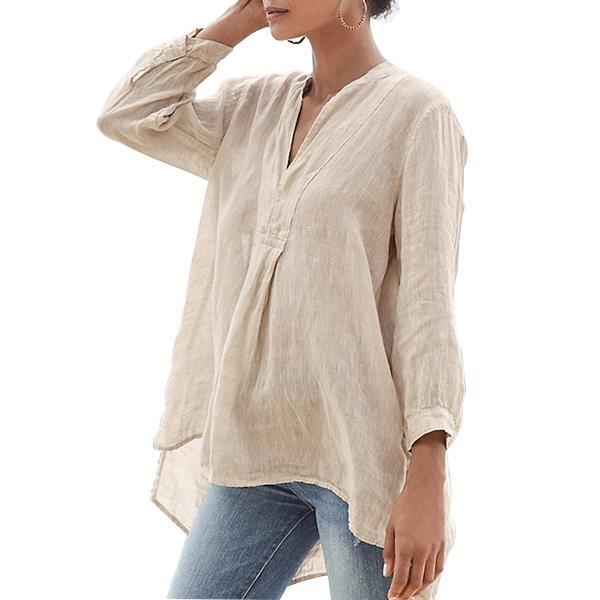 Chemisier en Lin pour Femmes Chemise Ample Solide Demi-manches Vêtements Décontractés Tops Blanc