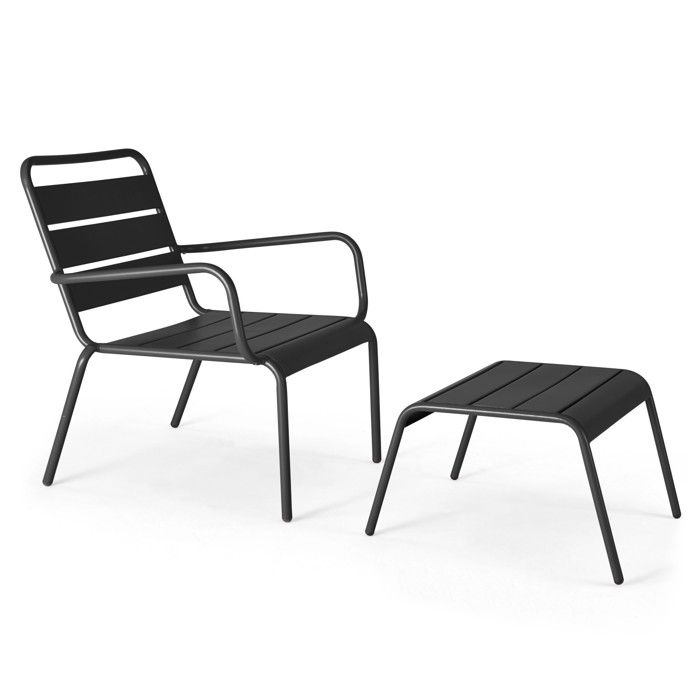 Fauteuil relax et repose pied en métal anthracite Palavas Oviala