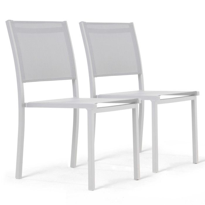 Lot de 2 chaises de jardin aluminium et textilène blanc Nice - Oviala