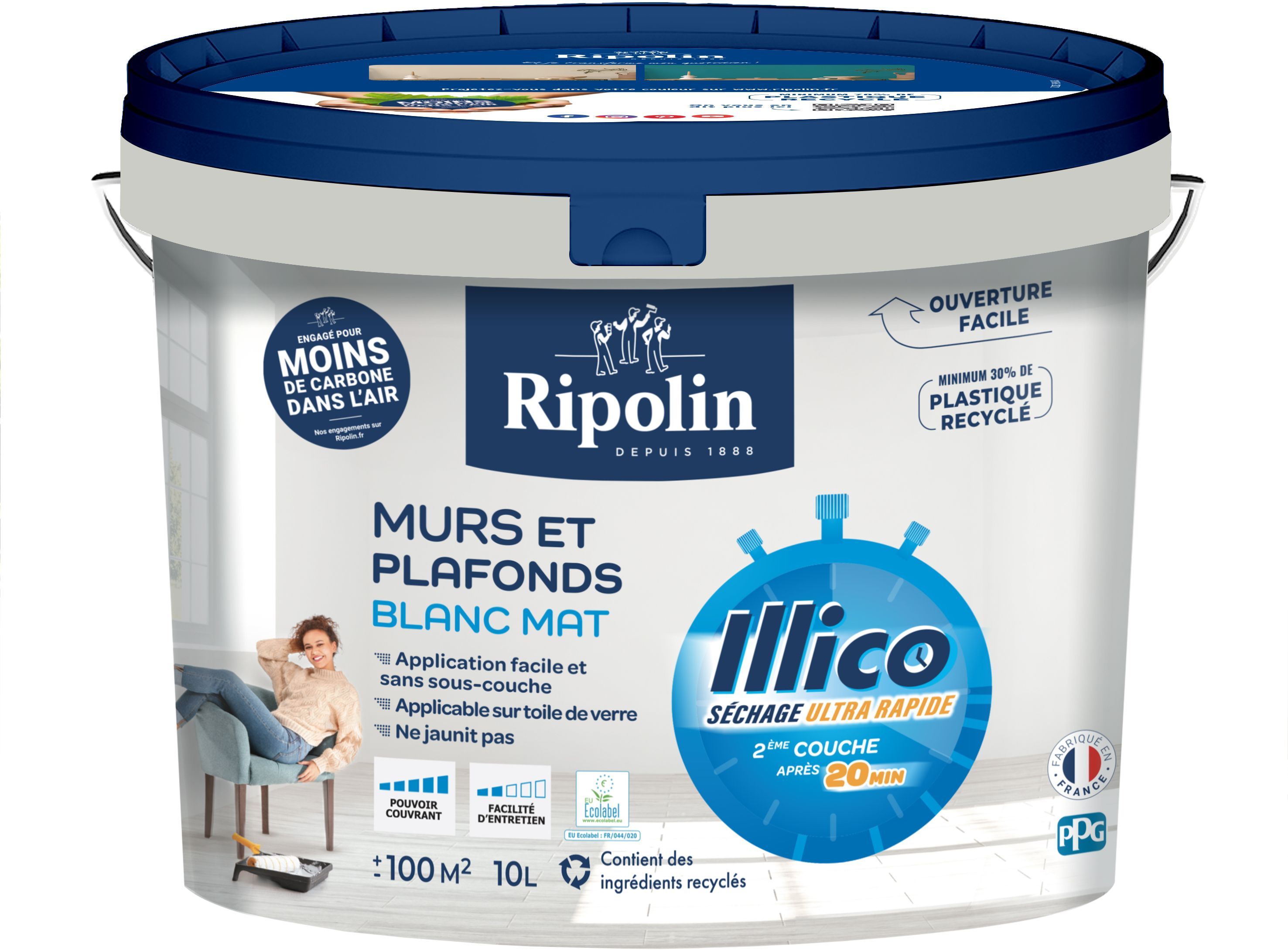 Ripolin Peinture murs et plafonds - Blanc - Mat - Illico - 10 L