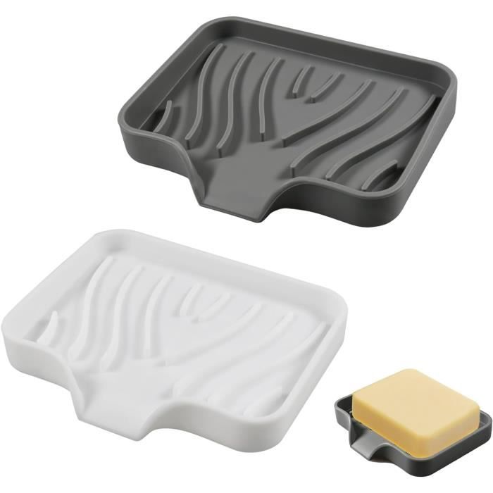 2 Porte-savon Muraux Sans Perçage - Avec Bac Récupérateur D'eau Et Crochets - Pour Salle De Bain Et Cuisine