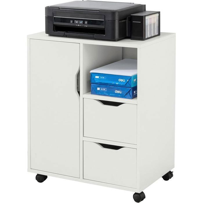 SoBuy Meuble Imprimante sur roulettes Caisson de Bureau Mobile avec 2 Tiroirs 1 Compartiment Ouvert et 1 Meuble Blanc 60×35×70 cm SoBuy Meuble Imprimante sur roulettes Caisson de Bureau Mobile avec 2 Tiroirs 1 Compartiment Ouvert et 1 Meuble Blanc 60×35×70 cm