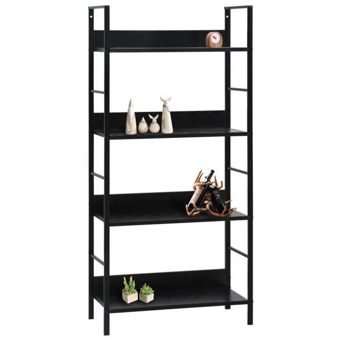 Bibliothèque - SONEW - Étagère de Rangement à 4 niveaux - Noir - Aggloméré et acier