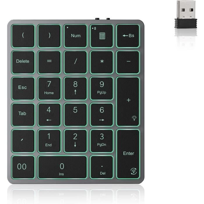 Clavier Numérique USB Sans Fil 2,4 G Rétroéclairé Avec 27 Touches, Sans