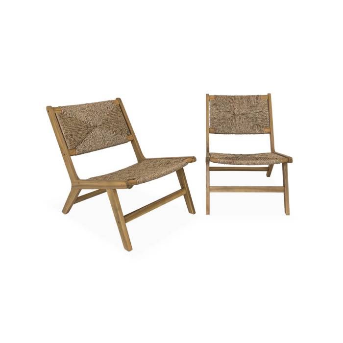 Lot de 2 fauteuils relax de jardin en bois d'acacia FSC et résine effet paille - SWEEEK