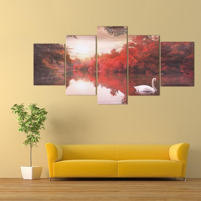 Tempsa 5pcs Tableau Peinture à Huile Le Coucher Du Soleil Sans Cardre Toile Art Décor Mural