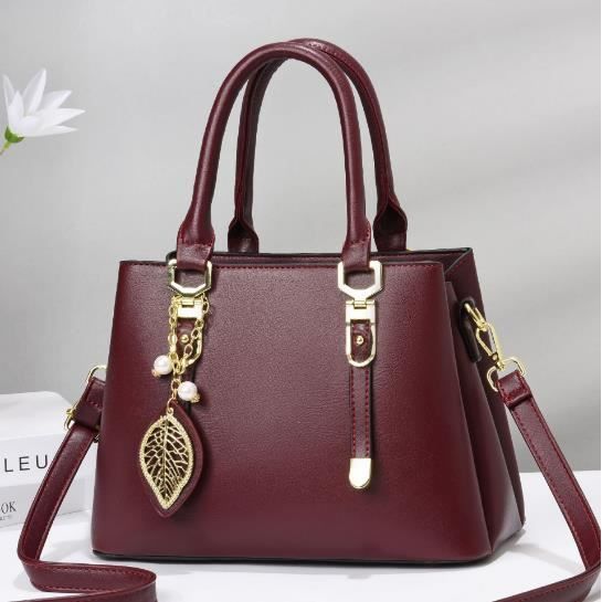 Sac a main classique en cuir veritable pour femme Bourgogne Cdiscount Bagagerie Maroquinerie