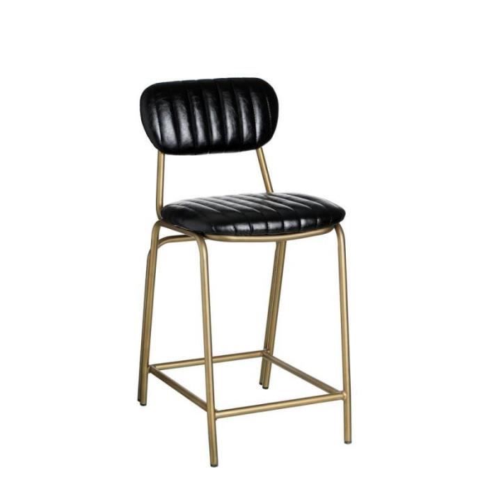 chaise de bar basse simili cuir noir - nora - l 42 x l 49 x h 88