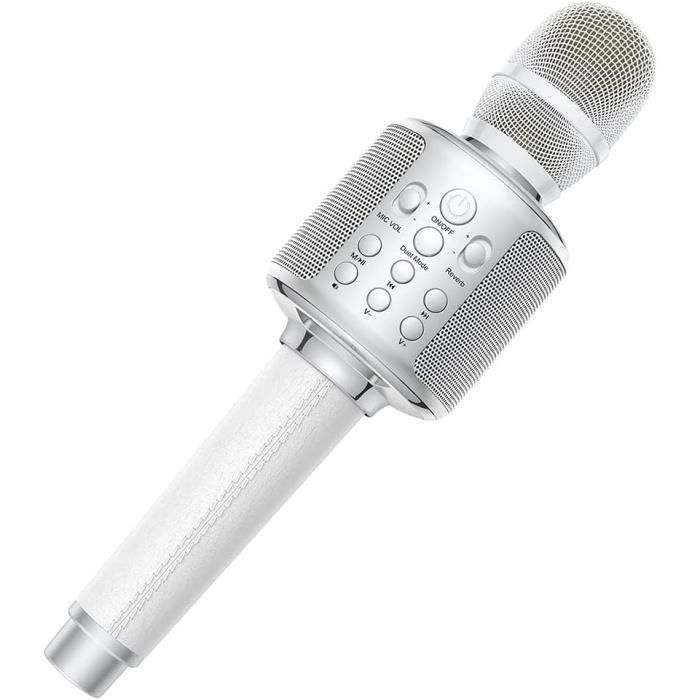 Microphone Karaoké Bluetooth Avec Lumières LED - Haut-parleur, Enregistreur, 4 Effets Voix - Enfant & Adulte (Bleu)