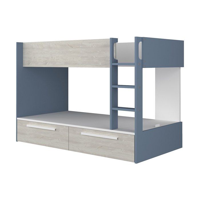 Lits superposés 2 x 90 x 200 cm - 2 tiroirs - Bleu naturel et blanc - TINOLI