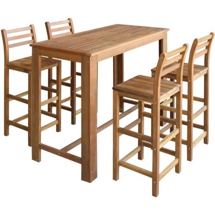 Table et chaises de bar 5 pcs Bois d'acacia massif  Brun  Ensembles