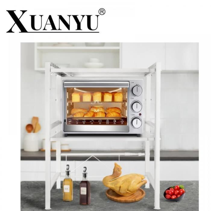 Support Pour Micro-ondes Lourd - Étagère De Rangement Cuisine 54x35x34,5 Cm - Charge Max 25 Kg, Tube Galvanisé, Couleur Noyer