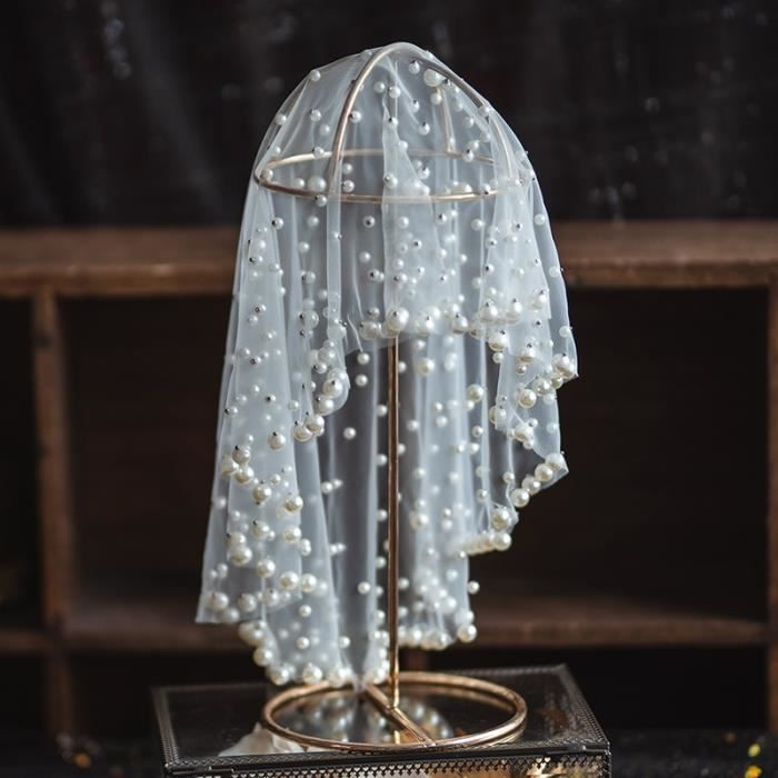 Wisafory Nœud En Tulle Pour Cheveux De Mariage - Voile De Mariée Avec Peigne à Cheveux - Perles Blanches - Voile élégant - Court - Accessoire De Cheveux Pour Femmes Et Filles