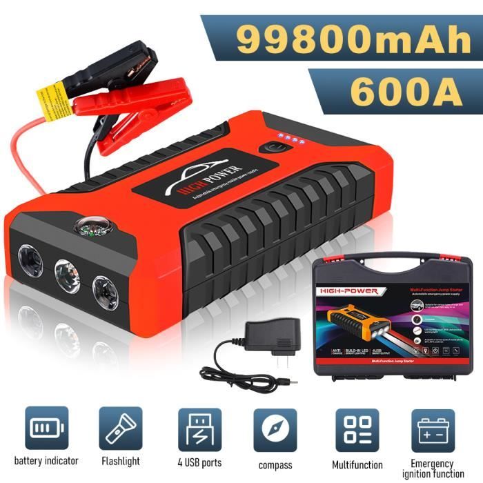 Booster Batterie 99800mAh Démarreur de Batterie,Portable Jump Starter pour Véhicule ( Jusqu’à 6L Essence /4L Gazole) avec Lampe LED