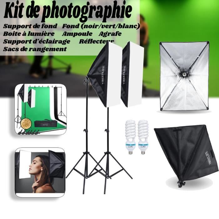 Kit Softbox et 3 Backdrops 2 Ampoules 5500K Toile de fond de studio 86