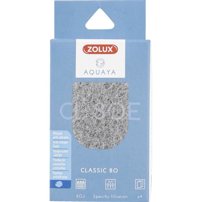 Filtre pour pompe classic 80 filtre CL 80 E mousse anti nitrates x 4 pour aquarium - zolux Filtre pour pompe classic 80 filtre CL 80 E mousse anti nitrates x 4 pour aquarium - zolux