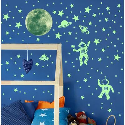Autocollants Phosphorescents étoiles Et Lune Pour Plafond - Ensemble Décoration Chambre Enfant (étoiles Bleues, Lune Jaune)