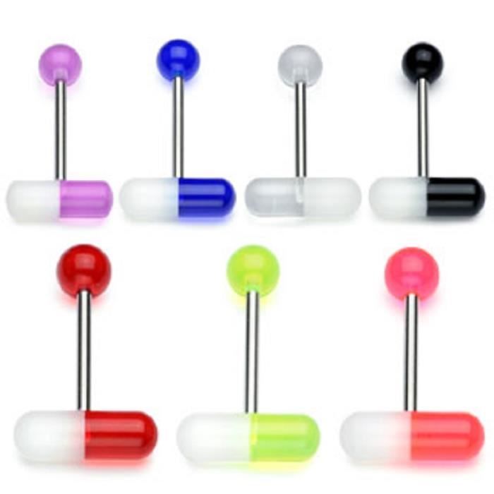 Piercing Langue Gélule Pilule Médicament Acier Chirurgical Inoxydable Anti Allergique Barbell PIPER Violet LOVEPIERCING