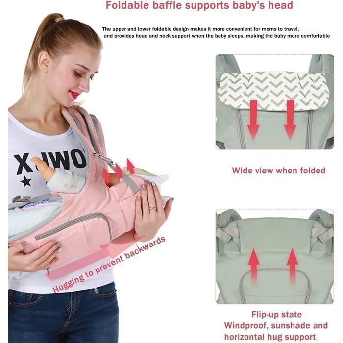 Porte-Bébé Ergonomique 0-20kg - Sangles Réglables - Poche De Rangement - Gris - Confort Dos
