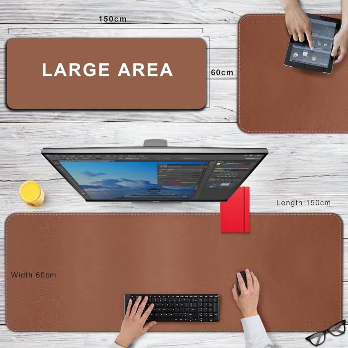 Lifup Grand Sous-main Bureau Cuir PU Double Face 90x35 Cm - Étanche, Antidérapant, Brun/Gris - Protection Bureau & Tapis Souris XXL